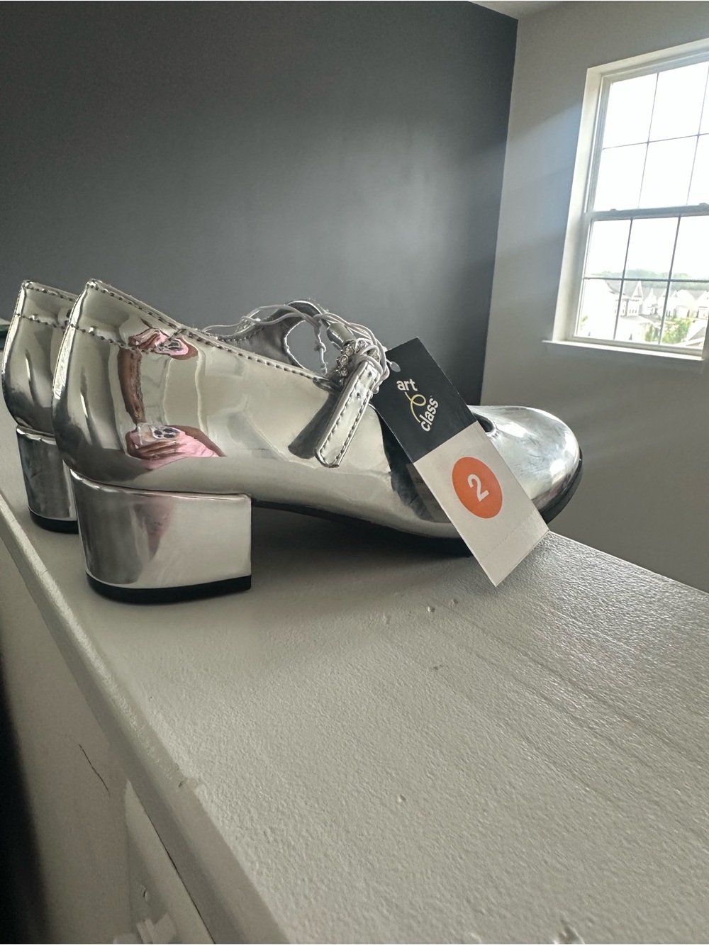 Target Kids Silver Metallic Mary Jane Block Heel Shoes